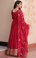 Striking Red Color Georgette Fabric Gown