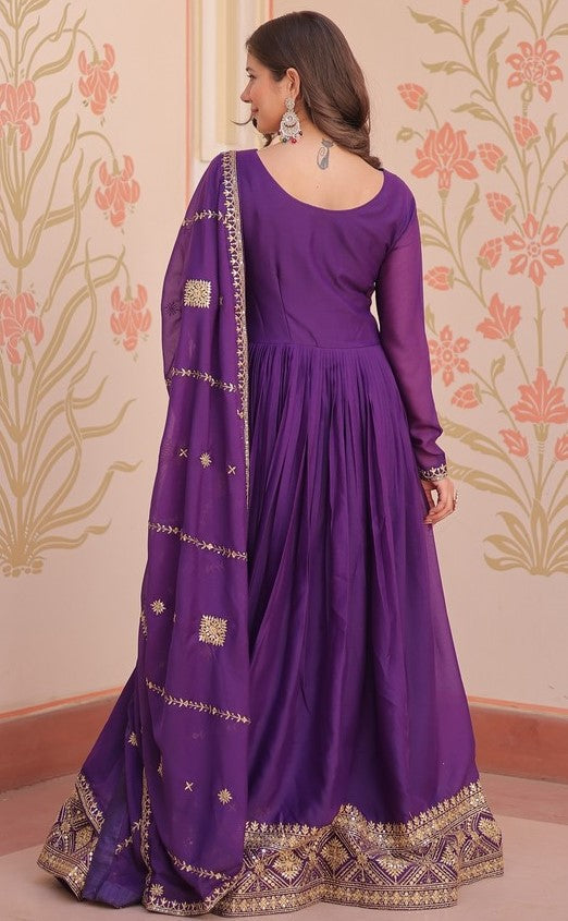 Striking Purple Color Georgette Fabric Gown