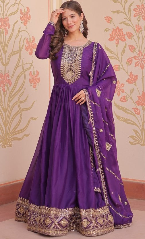 Striking Purple Color Georgette Fabric Gown