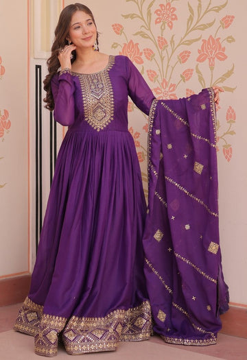 Striking Purple Color Georgette Fabric Gown