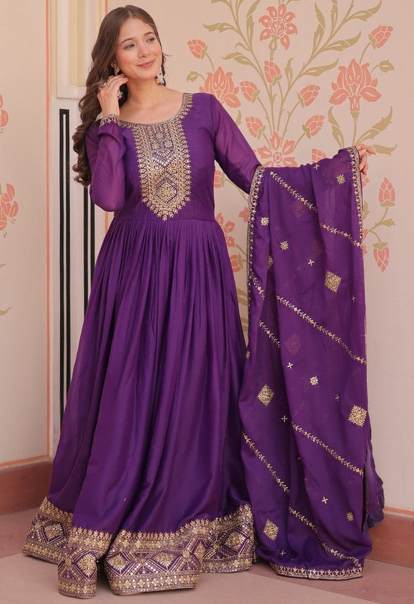 Striking Purple Color Georgette Fabric Gown