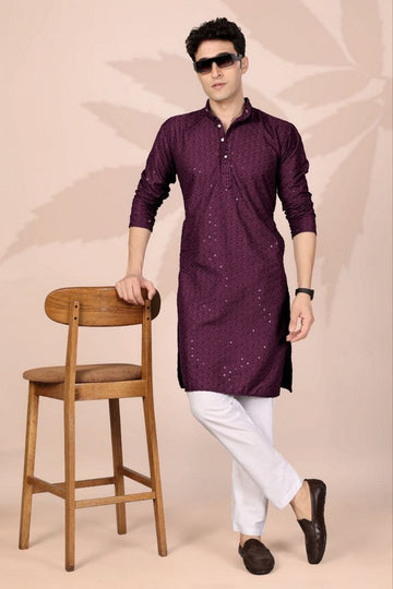 Amazing Wine Color Cotton Fabric Kurta Pajama