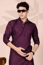 Amazing Wine Color Cotton Fabric Kurta Pajama