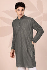 Amazing Grey Color Cotton Fabric Kurta Pajama