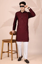 Amazing Maroon Color Cotton Fabric Kurta Pajama