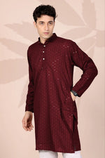 Amazing Maroon Color Cotton Fabric Kurta Pajama