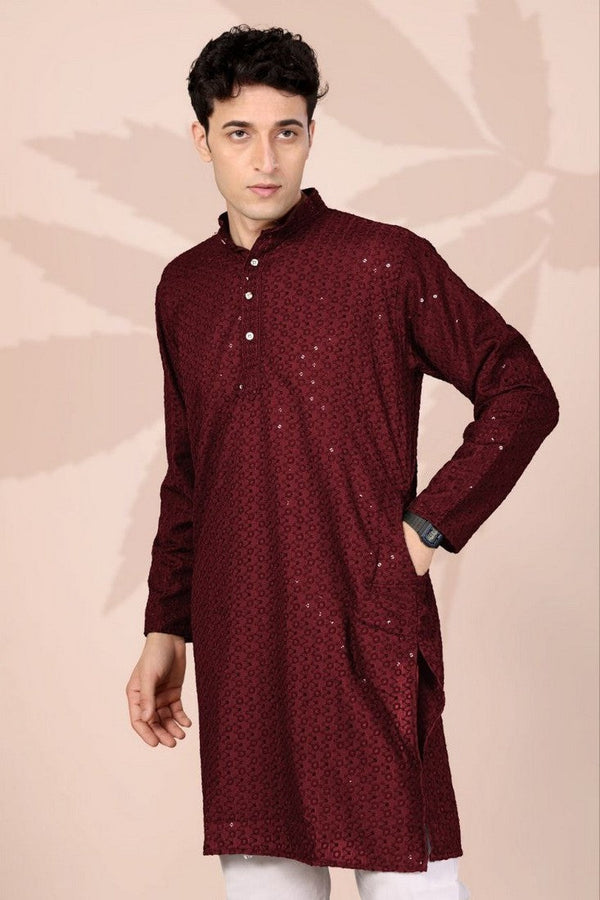 Amazing Maroon Color Cotton Fabric Kurta Pajama