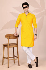 Amazing Yellow Color Cotton Fabric Kurta Pajama