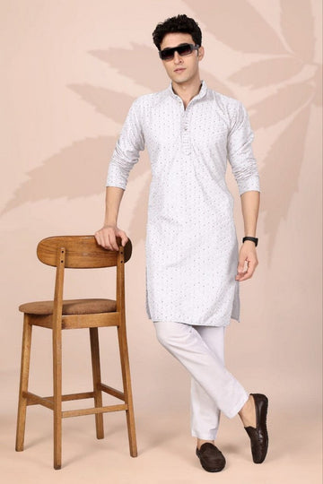 Amazing White Color Cotton Fabric Kurta Pajama