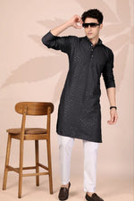 Amazing Black Color Cotton Fabric Kurta Pajama