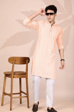 Amazing Peach Color Cotton Fabric Kurta Pajama