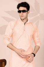 Amazing Peach Color Cotton Fabric Kurta Pajama