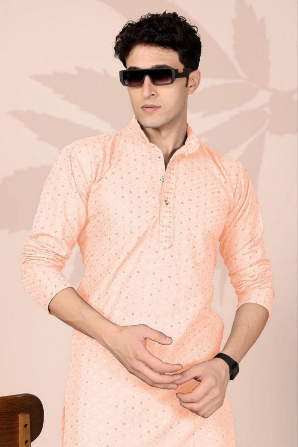 Amazing Peach Color Cotton Fabric Kurta Pajama
