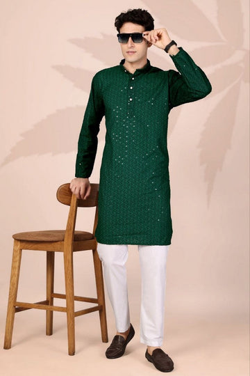 Amazing Green Color Cotton Fabric Kurta Pajama