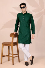 Amazing Green Color Cotton Fabric Kurta Pajama