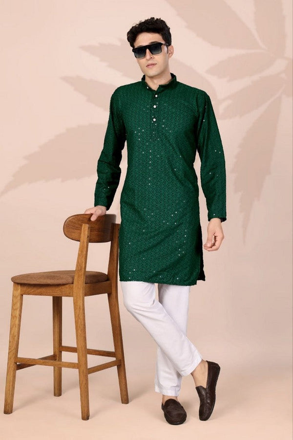Amazing Green Color Cotton Fabric Kurta Pajama