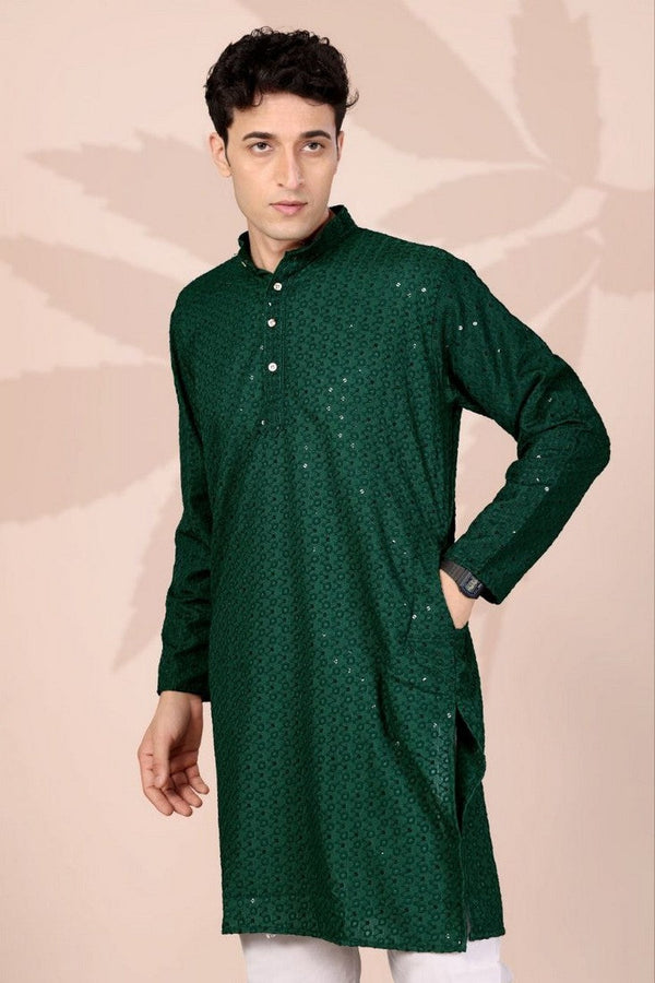 Amazing Green Color Cotton Fabric Kurta Pajama