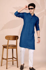 Amazing Teal Color Cotton Fabric Kurta Pajama