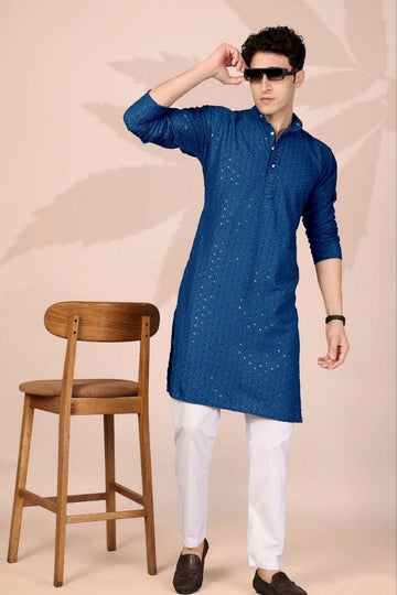 Amazing Teal Color Cotton Fabric Kurta Pajama
