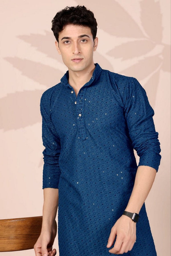 Amazing Teal Color Cotton Fabric Kurta Pajama