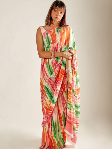 Amazing Multi Color Chiffon Fabric Casual Saree