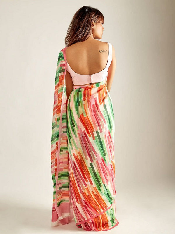 Amazing Multi Color Chiffon Fabric Casual Saree
