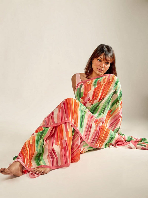 Amazing Multi Color Chiffon Fabric Casual Saree
