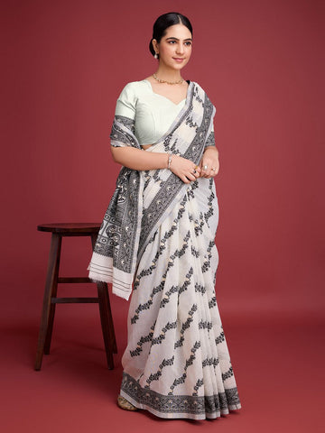 Amazing White Color Cotton Fabric Casual Saree
