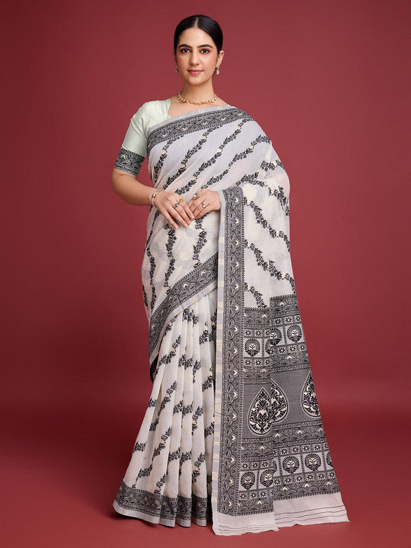 Amazing White Color Cotton Fabric Casual Saree