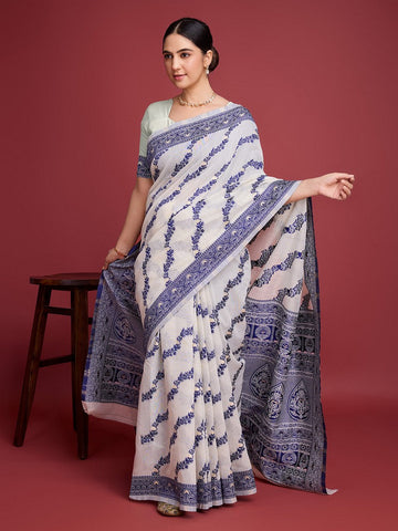 Amazing White Color Cotton Fabric Casual Saree