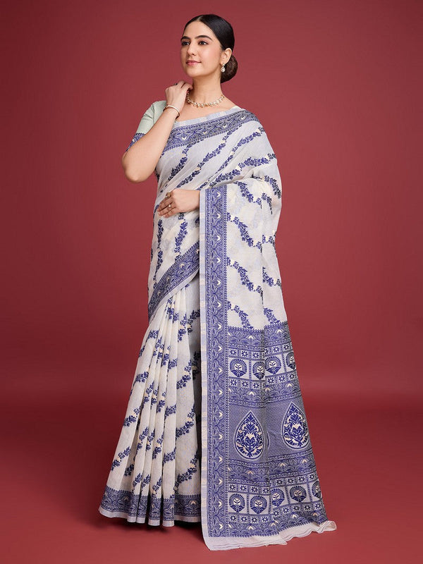 Amazing White Color Cotton Fabric Casual Saree