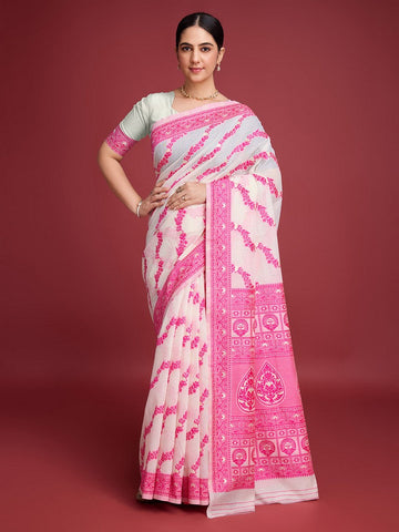Amazing White Color Cotton Fabric Casual Saree