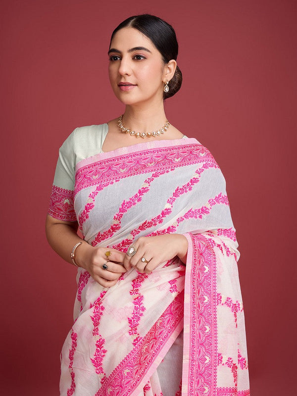Amazing White Color Cotton Fabric Casual Saree