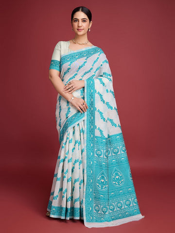 Amazing White Color Cotton Fabric Casual Saree