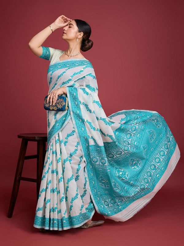 Amazing White Color Cotton Fabric Casual Saree