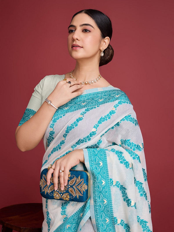 Amazing White Color Cotton Fabric Casual Saree