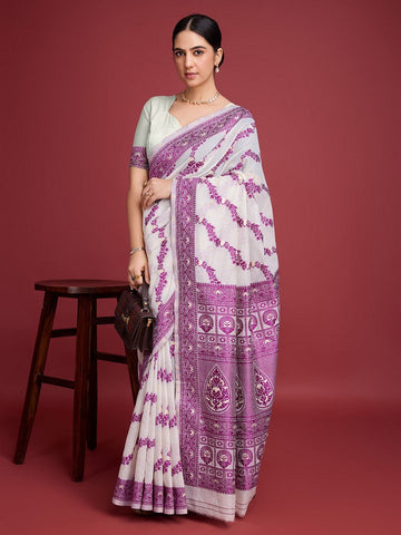 Amazing White Color Cotton Fabric Casual Saree