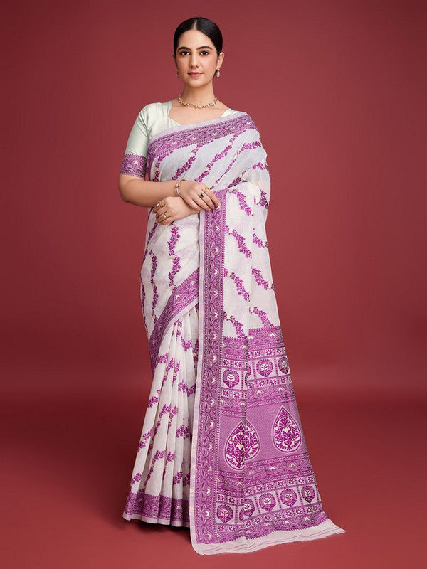 Amazing White Color Cotton Fabric Casual Saree
