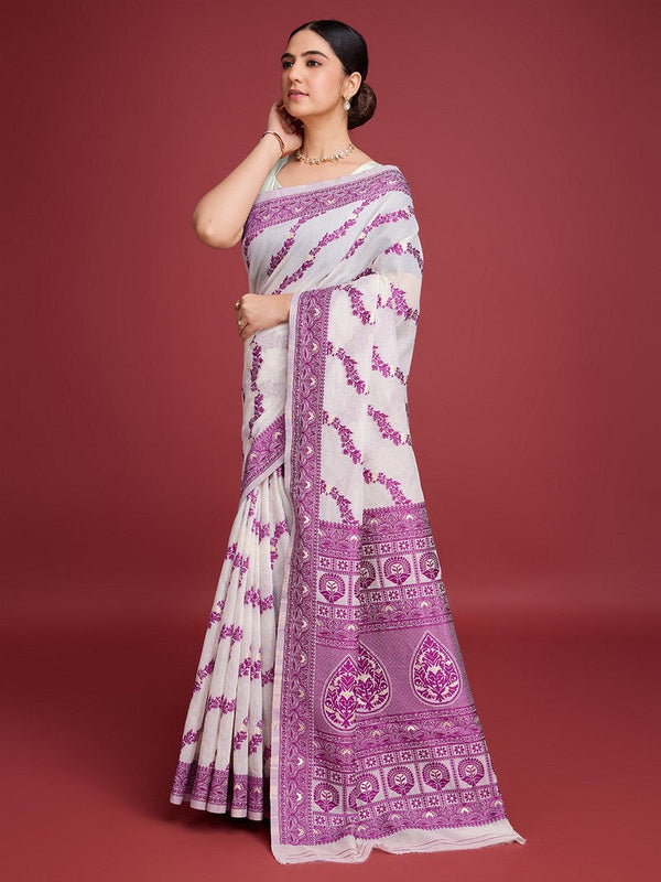 Amazing White Color Cotton Fabric Casual Saree