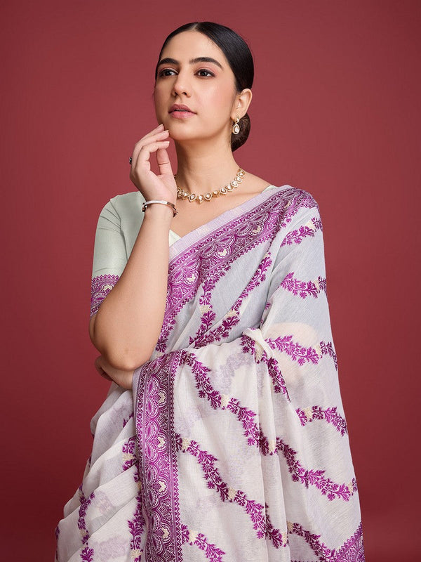 Amazing White Color Cotton Fabric Casual Saree