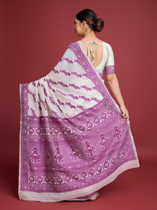 Amazing White Color Cotton Fabric Casual Saree