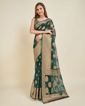 Superb Green Color Organza Fabric Partywear Saree