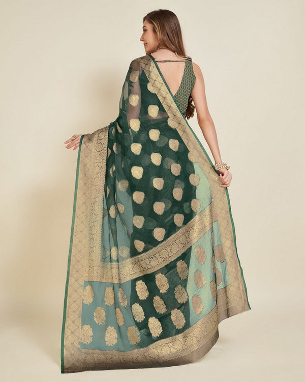 Superb Green Color Organza Fabric Partywear Saree