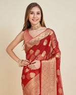 Superb Red Color Organza Fabric Partywear Saree