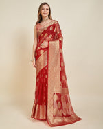 Superb Red Color Organza Fabric Partywear Saree