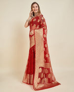 Superb Red Color Organza Fabric Partywear Saree
