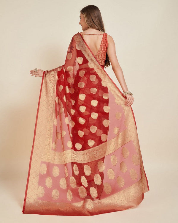 Superb Red Color Organza Fabric Partywear Saree