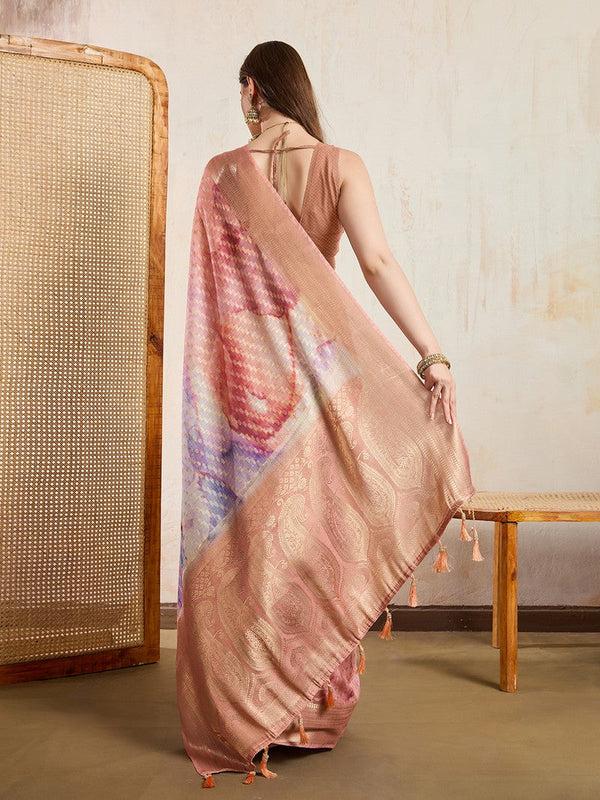 Superb Peach Color Viscose Fabric Casual Saree