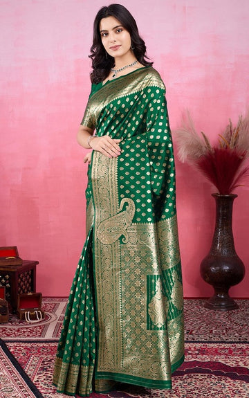Amazing Green Color Kanjivaram Fabric Partywear Saree