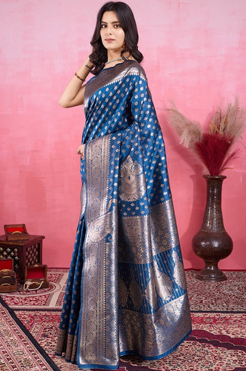 Amazing Blue Color Kanjivaram Fabric Partywear Saree